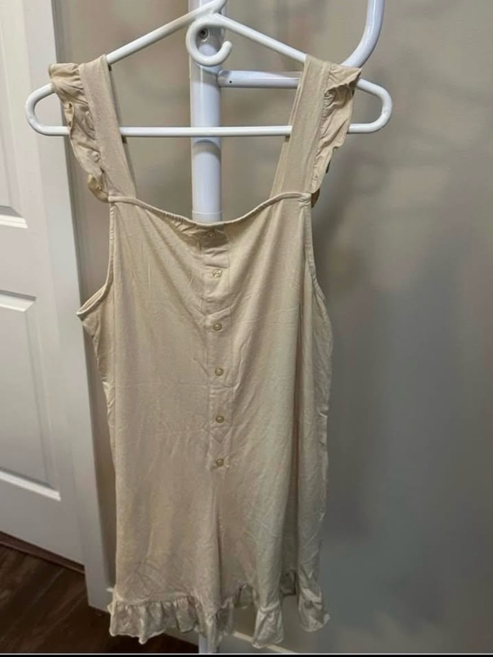 Women’s Cream Ruffle-Hem Button Front romper